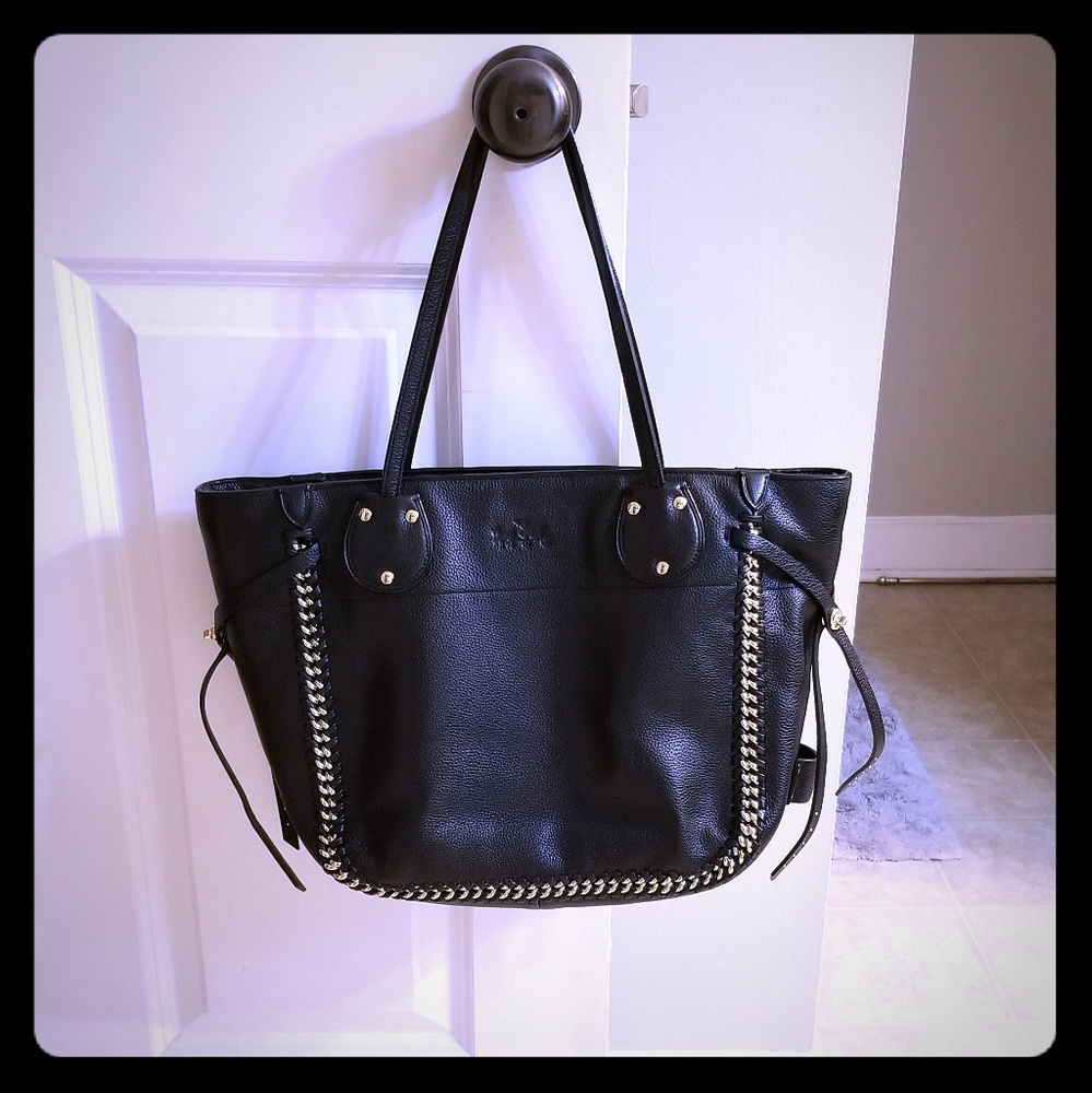 Coach Black Tote Bag with Silver Accents